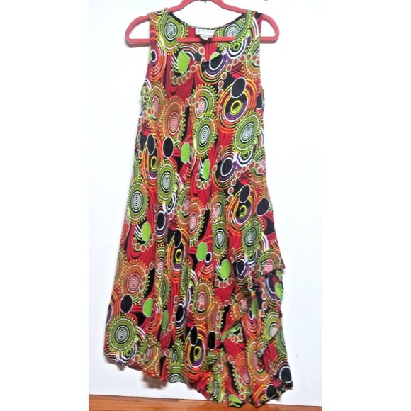 Summer Beach Dress Umbrella One Size Boho Hippie Multicolor Mandala circles EUC - Picture 3 of 9